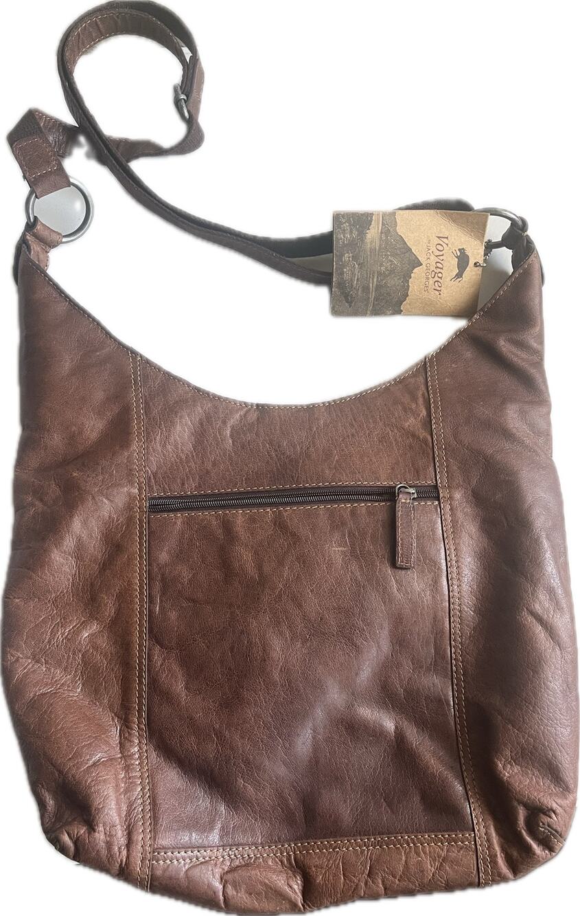 Jack Georges Voyager brown leather crossbody hobo bag handmade NWT
